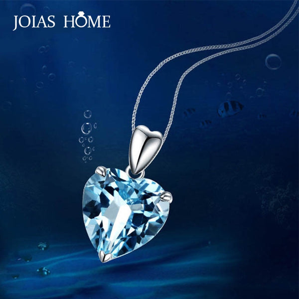 JoiasHome Fashion 925 Sterling Silver Pendants Necklace with Heart-shape Sapphire Pendant for Women Wedding Party Gifts Jewelry