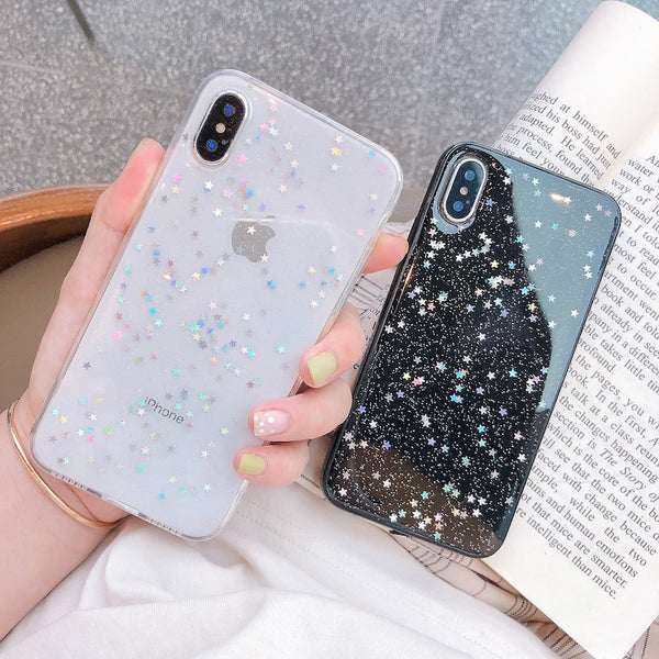 Ottwn Glitter Phone Case For iPhone 11 Case 11 Pro XS Max XR X 6 6s 7 8 Plus Love Heart Star Sequins Soft Bling Clear Cover Capa