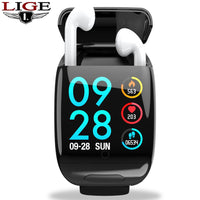 LIGE Smart Watch Bluetooth Headset Wireless Headset Music Heart Rate Blood Pressure Monitor Waterproof Fitness Sports smartwatch