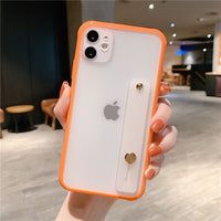 Wrist Strap Candy Color Phone Case For iPhone SE 2020 11 11Pro Max XR XS Max X 6 6S 7 8 Plus Shockproof Bumper Transparent Cover