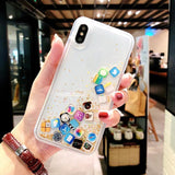 For iPhone 11 Pro Max Liquid Hard Phone Shell For iPhone 6S 7 8 Plus X XR Cases Dynamic Quicksand Cover Cute apps icon Case Capa