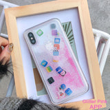For iPhone 11 Pro Max Liquid Hard Phone Shell For iPhone 6S 7 8 Plus X XR Cases Dynamic Quicksand Cover Cute apps icon Case Capa